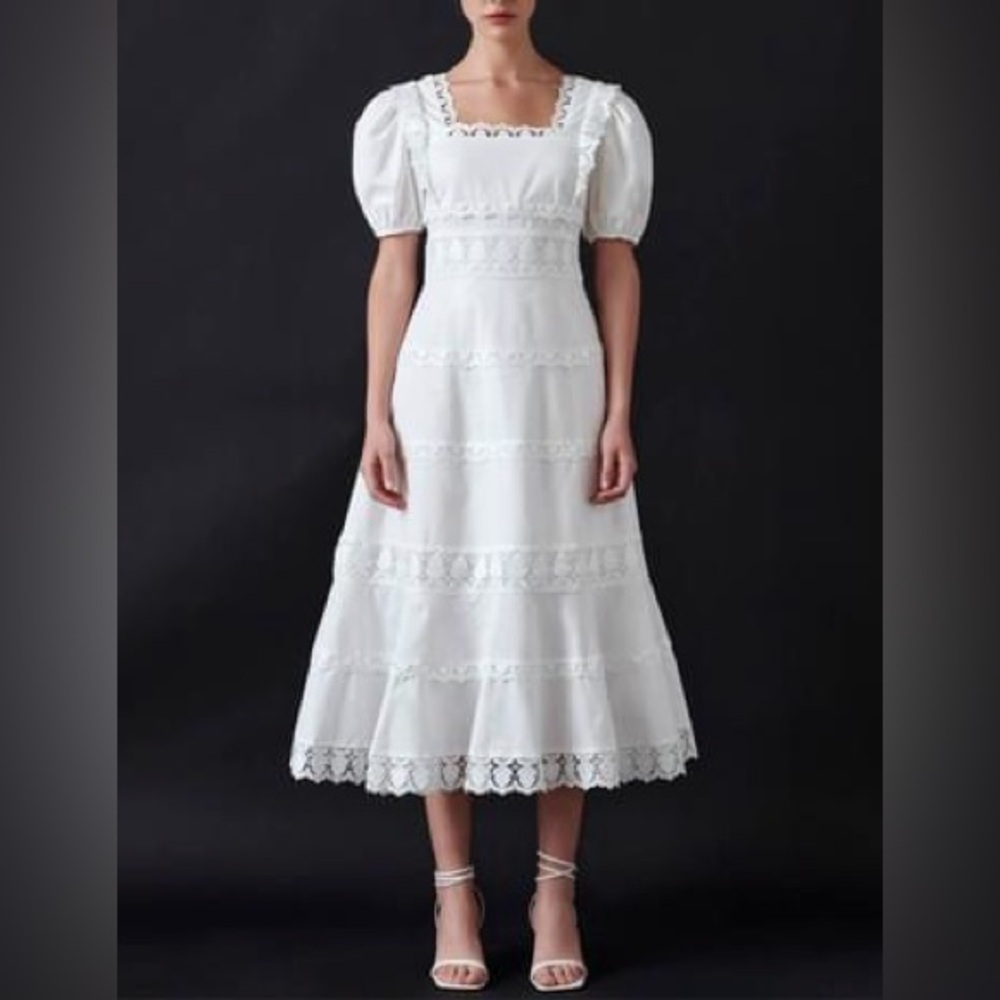 NWT Endless Rose White Tiered Linen Dress - Medium